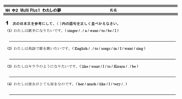 Multiplus1 わたしの夢 中学2年 英語nh 無料学習プリント教材