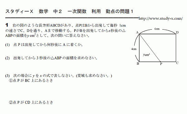 一次関数の利用 動点の問題 無料学習プリント教材